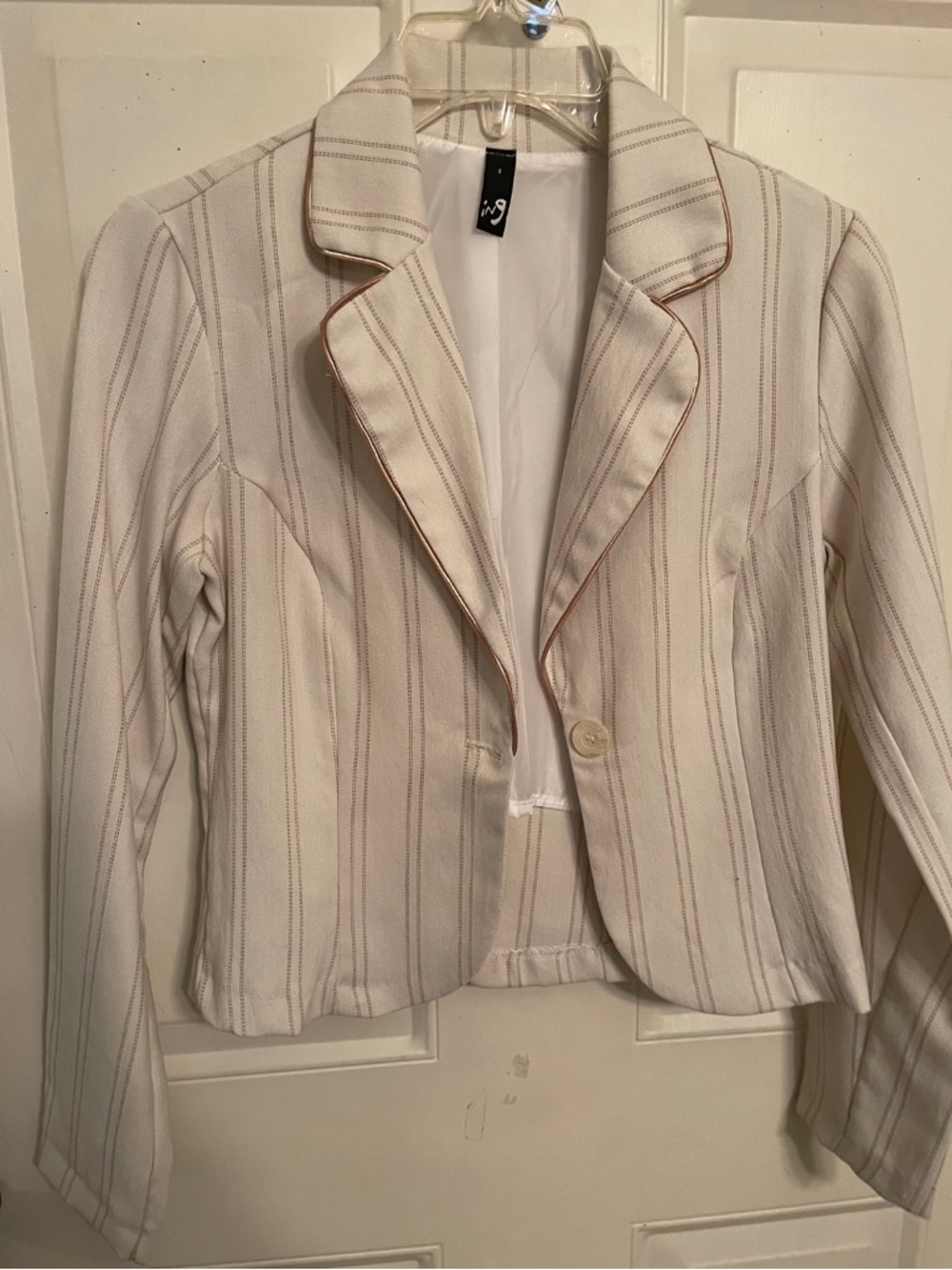 Ing Cream Striped Blazer with Tan Piping